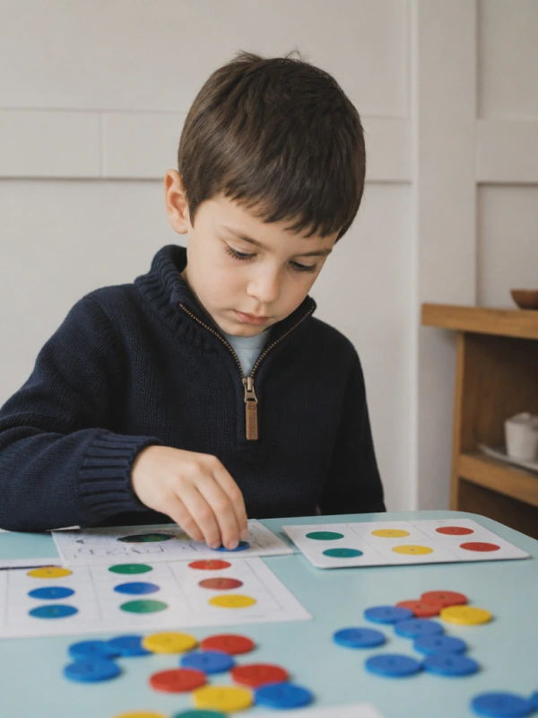 Niño en actividad de aprendizaje manipulativo en sesión de terapia ocupacional — Mimos Desarrollo Integral, Sada, A Coruña