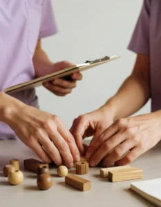 Manos de terapeutas ocupacionales de Mimos preparando materiales de sesión — clínica de terapia ocupacional en Sada